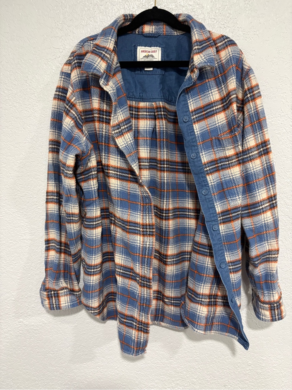 Vintage American Eagle Outfitters Blue, White Orange Plaid Utility Shirt-Jacket